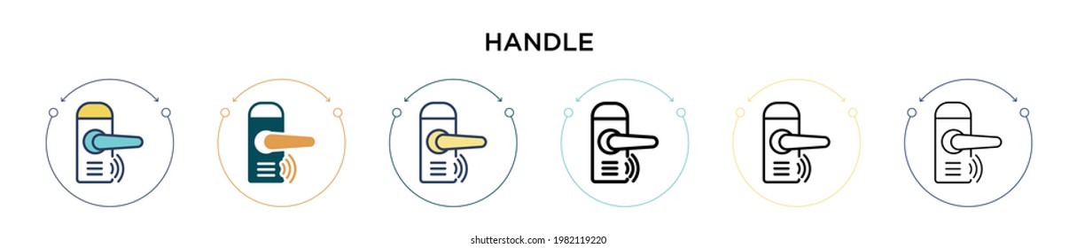 Handle icon in filled, thin line, outline and stroke style. Vector illustration of two colored and black handle vector icons designs can be used for mobile, ui, web