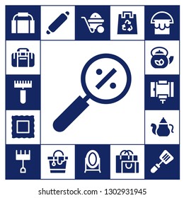  handle icon set. 17 filled handle icons.  Simple modern icons about  - Gym bag, Sport bag, Rake, Magnifying glass, Stamp, Teapot, Selfie stick, Rolling pin, Bucket, Wheelbarrow
