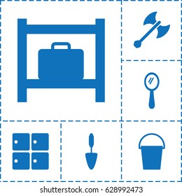 Handle icon. set of 6 handle filled icons such as luggage storage, mirror, trowel, bucket