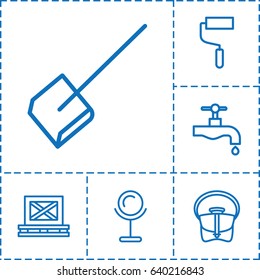Handle icon. set of 6 handle outline icons such as mirror, dustpan, bag, tap, roller
