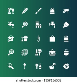 handle icon set. Collection of 25 filled handle icons included Saw, Shopping bag, Maracas, Shovel, Loupe, Pot, Briefcase, Brush, Grate, Search, Paper bag, Cutter, Bucket, Shopping basket