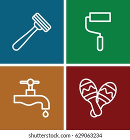 Handle icons set. set of 4 handle outline icons such as razor, tap, roller