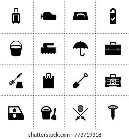 Handle icons. vector collection filled handle icons. includes symbols such as car window lift, gearbox, toilet brush, need cleaning, case. use for web, mobile and ui design.