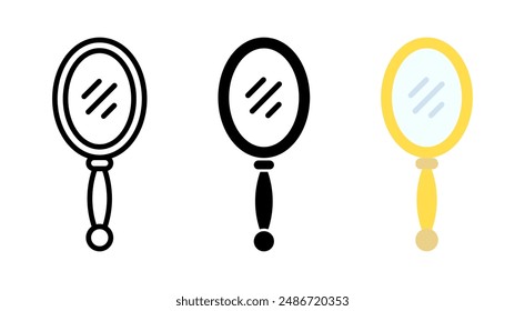 Handle mirror icon. Gold make-up mirror vector illustration. Portable reflect concept isolated.