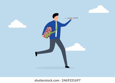 Handle multiple businesses simultaneously, businessman carrying many dartboard target.