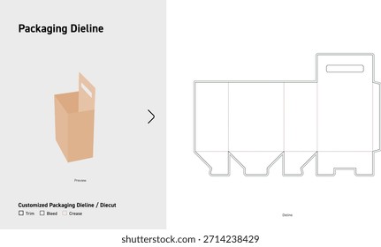 Manija de la caja de embalaje Dieline Plantilla