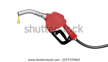 Handle pump nozzle with gold drop of expensive fuel gas realistic object isolated vector illustration