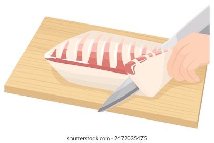 Griff mit Meerbrassenfilet. Vektorillustration.