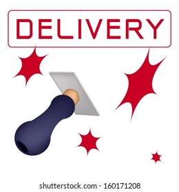 Handle Stamper Ready to Stamping "Delivery" on White Background. 