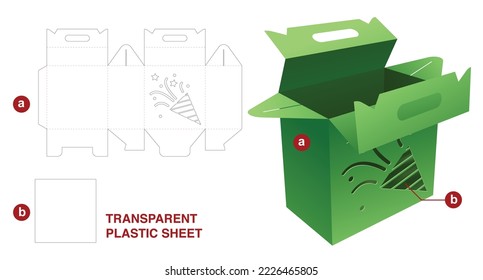 Handle stenciled confetti carton die cut template and 3D mockup