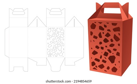 Handle tall packaging box with stenciled striped pattern window die cut template and 3D mockup