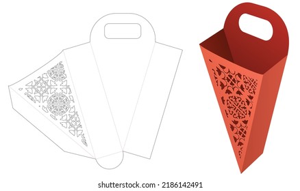 Handle Triangular Shaped French Fried Container Die Cut Template And 3D Mockup