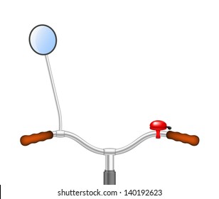 Handlebar of a bicycle with bicycle bell and rear view mirror