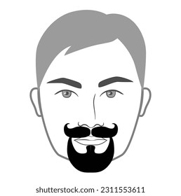 Handlebar and Goatee Beard style men in face illustration Facial hair mustache. Vector grey black portrait male Fashion template flat barber collection set. Stylish hairstyle isolated outline on white