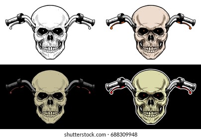 Handlebar Motorcycle With Skull Head, Drawing Skull with 4 style color