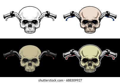 Handlebar Motorcycle With Skull Head without lower jaw  Drawing Skull and 4 style color
