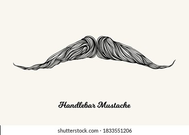 Handlebar mustache. Simple linear Illustration with fashionable men hairstyle. Contour vector background with isolated element for barber shop decor, prints, t-shirts, posters