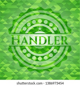 Handler green emblem with mosaic ecological style background. Vector Illustration. Detailed.