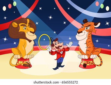 Handler with lion and tiger at circus 2