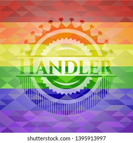 Handler on mosaic background with the colors of the LGBT flag