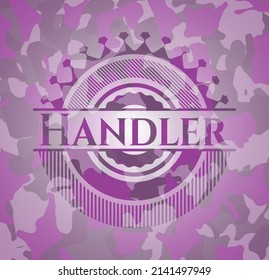 Handler pink and purple written on a camouflage texture. Vector Illustration. Detailed. 