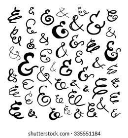 Hand-lettered ampersands. Vector hand sketched collection isolated on white background. Decorative elements for your design.