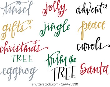 Hand-lettered Christmas words vector set