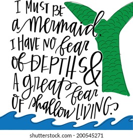 Hand-lettered Mermaid Quote Vector