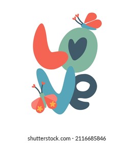 Hand-lettered phrase Love isolated on white background. Retro 60s, 70s design. Vector element for greeting card, social media post. Love, Romance, Valentines Day concept