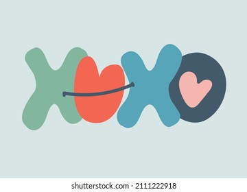 Hand-lettered phrase XoXo isolated on white background. Retro 60s, 70s design. Vector element for greeting card, social media post. Love, Romance, Valentines Day, LGBT concept