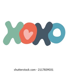 Hand-lettered phrase XoXo isolated on white background. Retro 60s, 70s design. Vector element for greeting card, social media post. Love, Romance, Valentines Day, LGBT concept