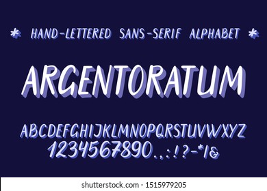 Hand-lettered sans-serif all caps alphabet.