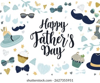 Hand-lettered “Happy Father’s Day” with stylish decorations and calligraphy. Perfect for greeting cards, posters, social media, and celebration designs honoring dads.