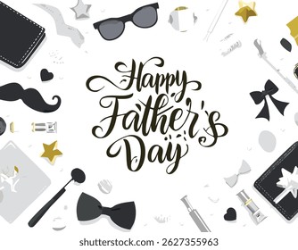 Hand-lettered “Happy Father’s Day” with stylish decorations and calligraphy. Perfect for greeting cards, posters, social media, and celebration designs honoring dads.