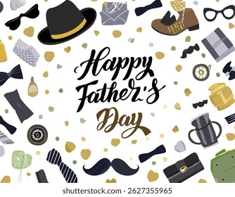 Hand-lettered “Happy Father’s Day” with stylish decorations and calligraphy. Perfect for greeting cards, posters, social media, and celebration designs honoring dads.