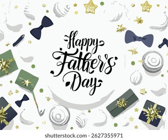 Hand-lettered “Happy Father’s Day” with stylish decorations and calligraphy. Perfect for greeting cards, posters, social media, and celebration designs honoring dads.