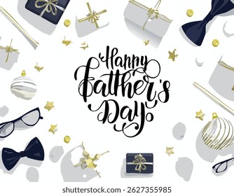 Hand-lettered “Happy Father’s Day” with stylish decorations and calligraphy. Perfect for greeting cards, posters, social media, and celebration designs honoring dads.