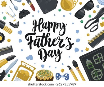 Hand-lettered “Happy Father’s Day” with stylish decorations and calligraphy. Perfect for greeting cards, posters, social media, and celebration designs honoring dads.
