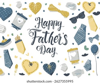 Hand-lettered “Happy Father’s Day” with stylish decorations and calligraphy. Perfect for greeting cards, posters, social media, and celebration designs honoring dads.