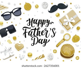 Hand-lettered “Happy Father’s Day” with stylish decorations and calligraphy. Perfect for greeting cards, posters, social media, and celebration designs honoring dads.