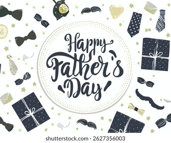 Hand-lettered “Happy Father’s Day” with stylish decorations and calligraphy. Perfect for greeting cards, posters, social media, and celebration designs honoring dads.