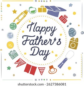 Hand-lettered “Happy Father’s Day” with stylish decorations and calligraphy. Perfect for greeting cards, posters, social media, and celebration designs honoring dads.