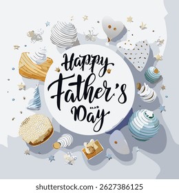 Hand-lettered “Happy Father’s Day” with stylish decorations and calligraphy. Perfect for greeting cards, posters, social media, and celebration designs honoring dads.