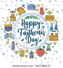 Hand-lettered “Happy Father’s Day” with stylish decorations and calligraphy. Perfect for greeting cards, posters, social media, and celebration designs honoring dads.