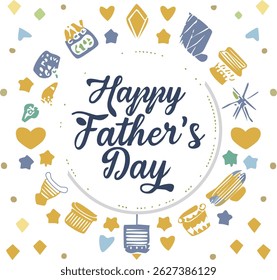 Hand-lettered “Happy Father’s Day” with stylish decorations and calligraphy. Perfect for greeting cards, posters, social media, and celebration designs honoring dads.
