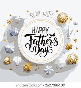 Hand-lettered “Happy Father’s Day” with stylish decorations and calligraphy. Perfect for greeting cards, posters, social media, and celebration designs honoring dads.