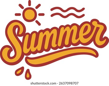 Hand-lettered summer text with sun and waves