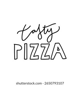 texto escrito à mão em 'pizza saborosa' — divertido, saboroso e convidativo