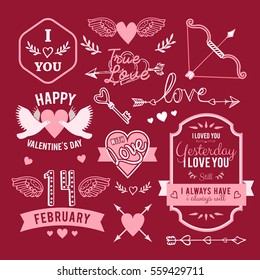 hand-lettered vintage st. valentines card elements set