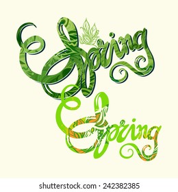Hand-lettering spring inscription pattern-model for design of gift packs, patterns fabric, wallpaper, web sites, etc.